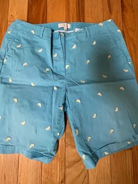 Talbots Light Blue Chino Shorts with Lemon Slice Embroidery